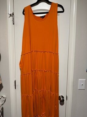 White Mark Orange Tiered Sleeveless Maxi Dress